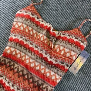 Derek Heart Womens L Knit Midi Dress Orange Boho Geometric Bodycon Spaghetti Str